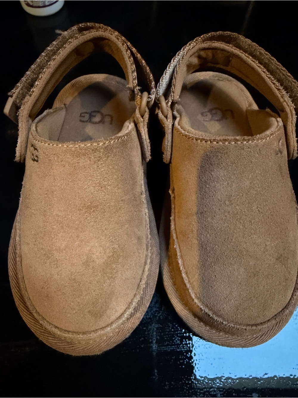 UGG Kids Suede Slip-On Clogs in Chestnut Brown